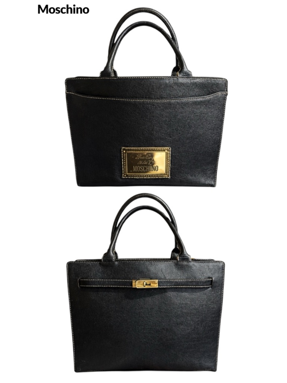 Moschino 1990's Vintage Chic Kelly Style Bag Black